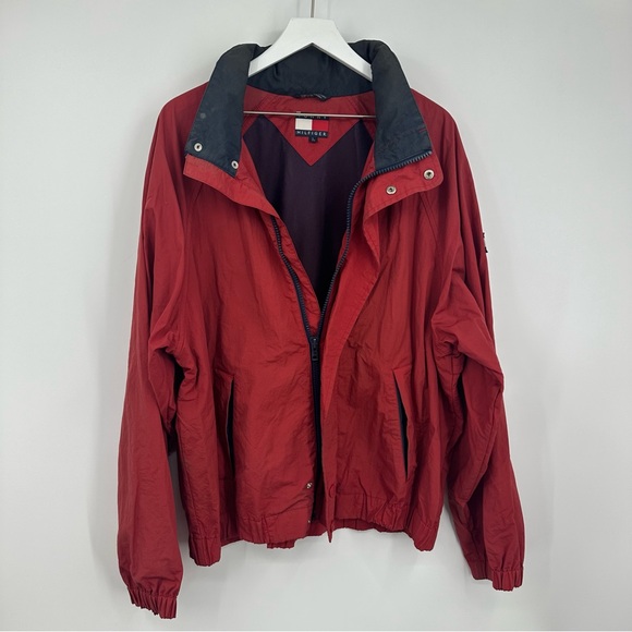 Vintage Y2K Tommy Hilfiger Red Windbreaker Jacket Size Large Early 2000s - Picture 2 of 12